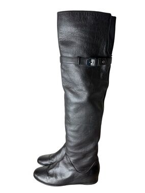 STUART WEITZMAN Black Leather Over The Knee Thigh High Hidden Wedge Boots Sz 8.5